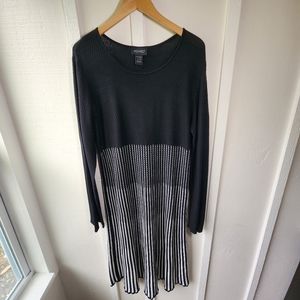 ASHRO Knit Midi Dress Black White Ombre Scalloped Crochet Hems Size 1X
